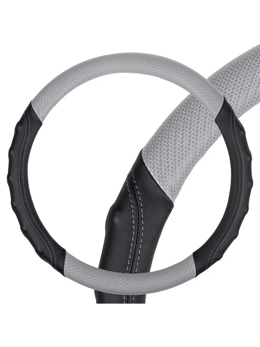 Оплетка SKYWAY  экокожа М Design Carbon-2 Черная,/серая, серая строчка